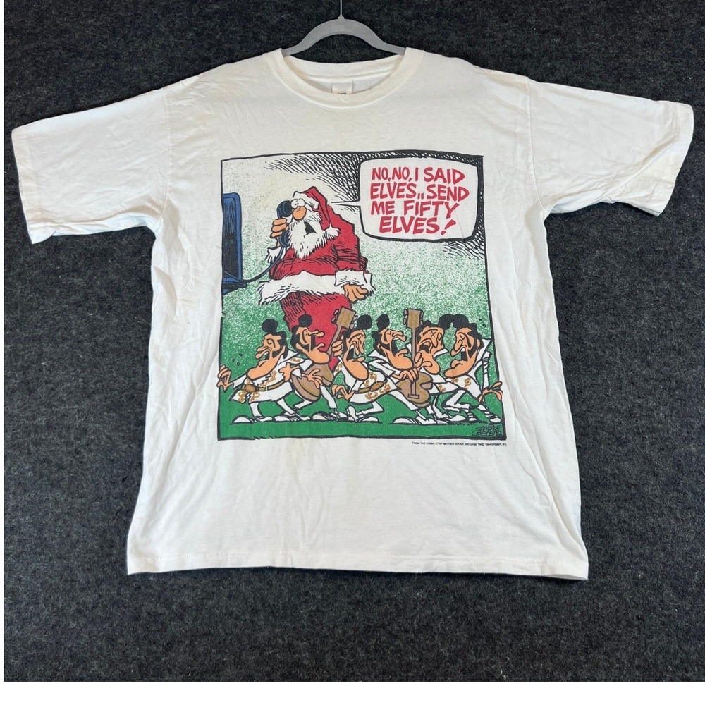 Vintage 90s Mother Goose and Grimm Santa Fifty Elves T-Shirt Mens XL White Tee